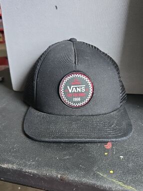 Vans Black Trucker Hat with Red Accent Patch